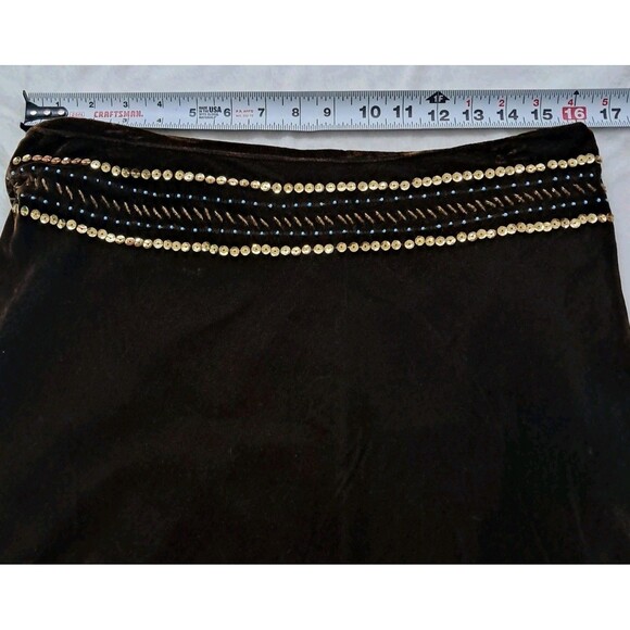 VTG Carole Little Skirt Womens 8 Brown Midi Velvet Beaded Whimsigoth Hippie Boho - Picture 12 of 12